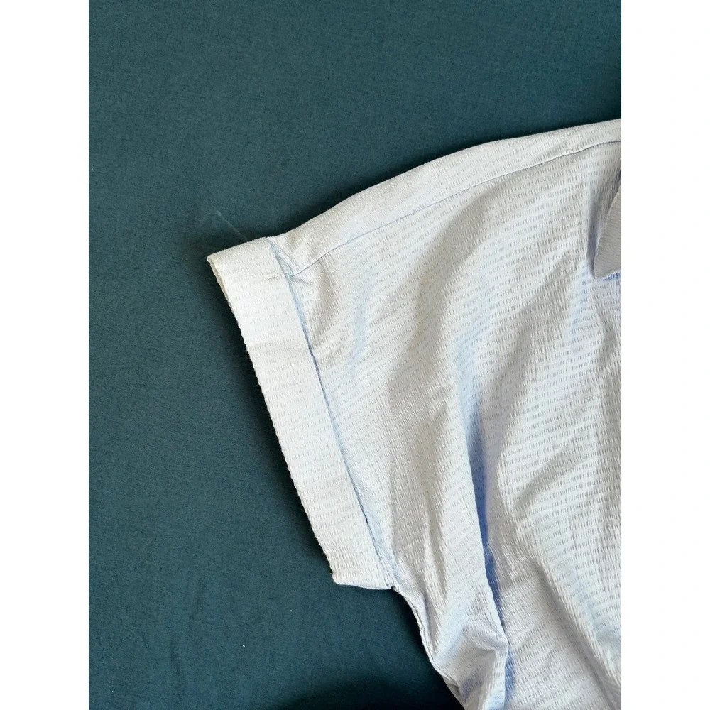Lulus‎ Light Blue Seersucker Wrap Dress Short Sleeve Collared Mini Dress Small